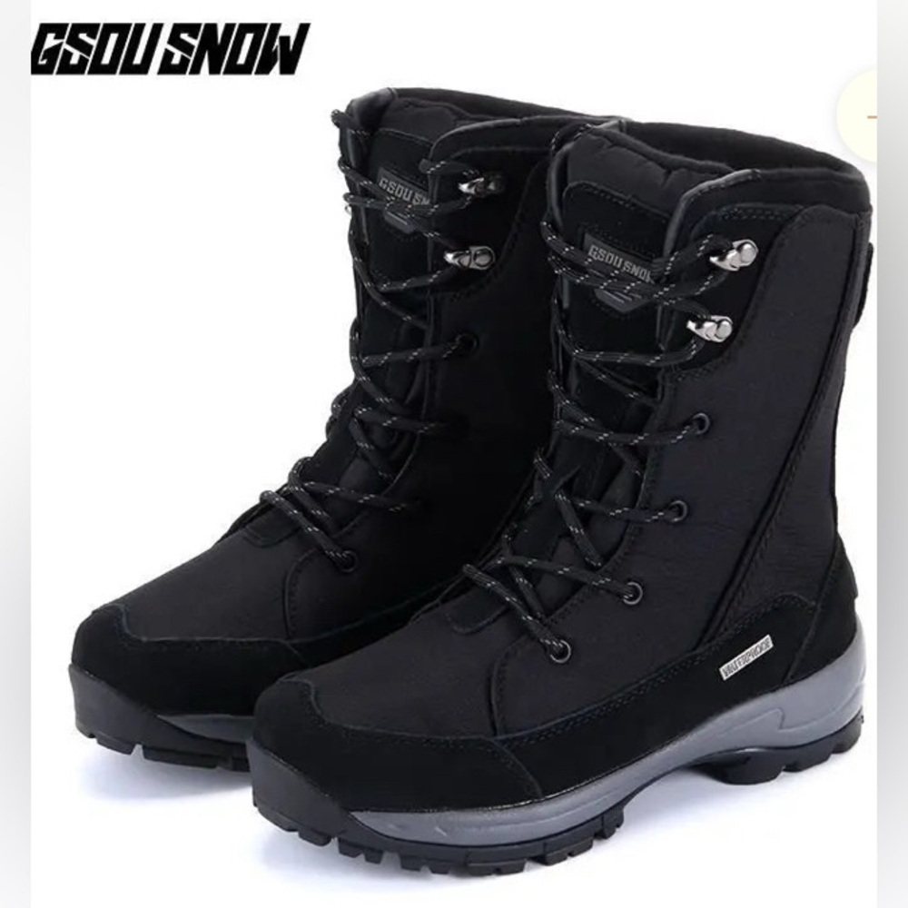 NEW-GSOU SNOW WATERPROOF NON-SLIP WINTER SKI BOOTS. BLACK. SIZE 6.5 (box dented)